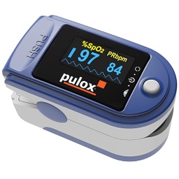 Pulse oximeter PULOX PO-200 Solo in blue Finger pulse oximeter for measuring the pulse and oxygen saturation on the finger